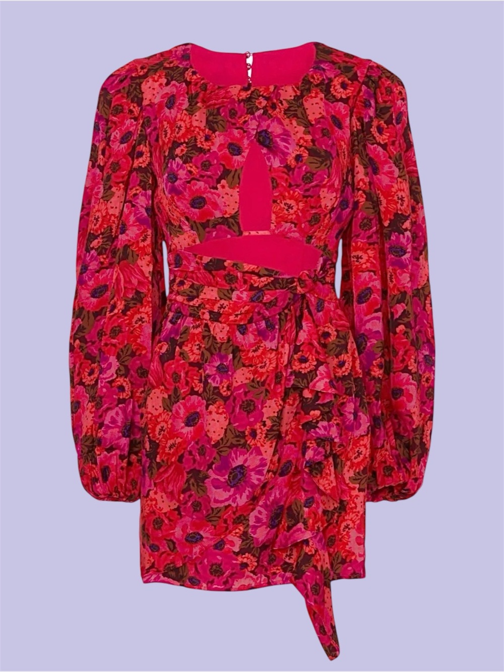 For Love and Lemons Long Sleeve Pink Floral Lauren Cutout Mini Dress